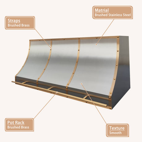 USA Atlanta Custom Stainless Steel Range Hood with Brass Straps URHS-92-Custom Stainless Steel Range Hood > Luxury Kitchen Hood > High-End Metal Vent Hood-USA Range Hood