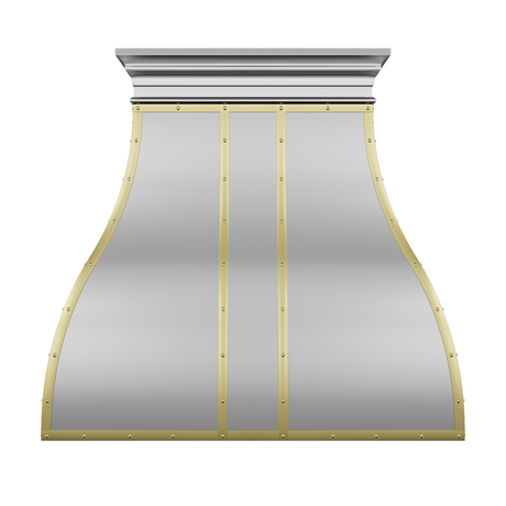 USA Bell Custom Kitchen Hood Stainless Steel with Brass Straps URHS-38-Custom Stainless Steel Range Hood > Luxury Kitchen Hood > High-End Metal Vent Hood-USA Range Hood