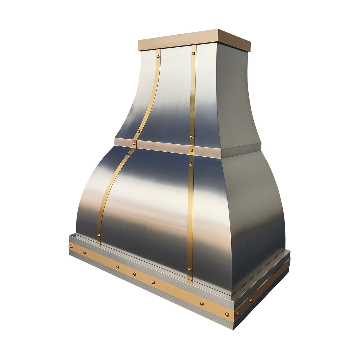 USA Bell Stainless Steel Range Hood with Brass Accents URHS-77-Custom Stainless Steel Range Hood > Luxury Kitchen Hood > High-End Metal Vent Hood-USA Range Hood