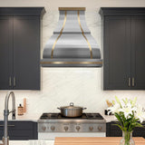 USA Bell Stainless Steel Range Hood with Brass Accents URHS-77-Custom Stainless Steel Range Hood > Luxury Kitchen Hood > High-End Metal Vent Hood-USA Range Hood