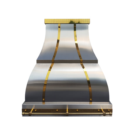 USA Bell Stainless Steel Range Hood with Polished Brass Accents URHS-101-Custom Stainless Steel Range Hood > Luxury Kitchen Hood > High-End Metal Vent Hood-USA Range Hood