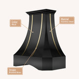 USA Black Artisan Stainless Steel Vent Hood with Brass Straps URHS-95-Custom Stainless Steel Range Hood > Luxury Kitchen Hood > High-End Metal Vent Hood-USA Range Hood