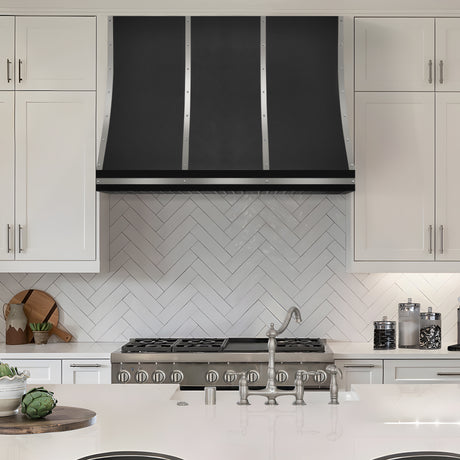 USA Black Stainless Steel Range Hoods with Modern Sloped Design URHS-86-Custom Stainless Steel Range Hood > Luxury Kitchen Hood > High-End Metal Vent Hood-USA Range Hood