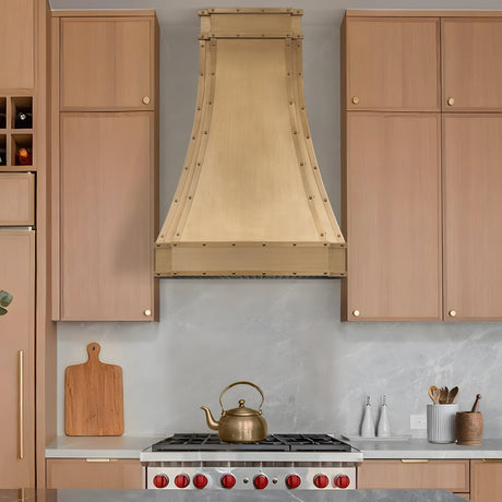 USA Brass Kitchen Range Hood with Parallel Curved Design URHB-47-Custom Brass Range Hood > Luxury Metal Hood > High-End Kitchen Vent Hood-USA Range Hood