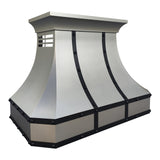 USA Brushed Stainless Steel Custom Range Hood with Black Accents URHS-82-Custom Stainless Steel Range Hood > Luxury Kitchen Hood > High-End Metal Vent Hood-USA Range Hood