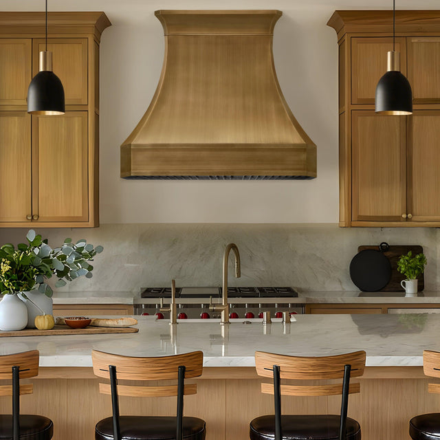 USA California Antique Brass Kitchen Hood URHB-45-Custom Brass Range Hood > Luxury Metal Hood > High-End Kitchen Vent Hood-USA Range Hood