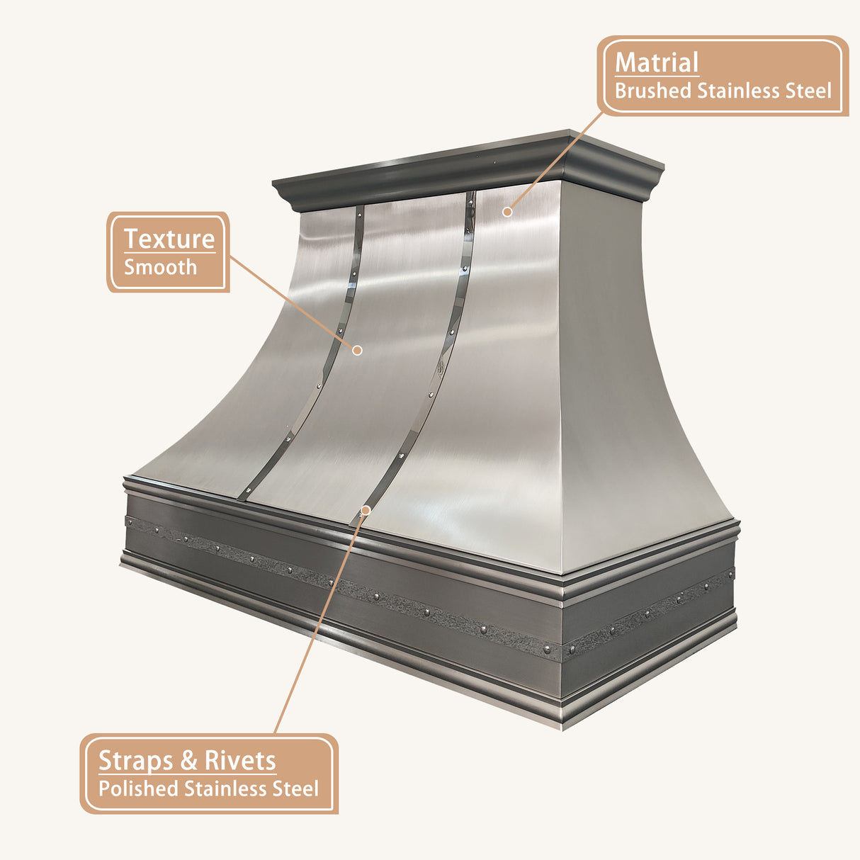 USA California Custom Stainless Steel Range Hood with Decorative Straps URHS-97-Custom Stainless Steel Range Hood > Luxury Kitchen Hood > High-End Metal Vent Hood-USA Range Hood