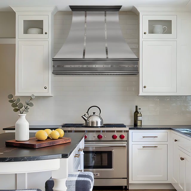 USA California Custom Stainless Steel Range Hood with Decorative Straps URHS-97-Custom Stainless Steel Range Hood > Luxury Kitchen Hood > High-End Metal Vent Hood-USA Range Hood
