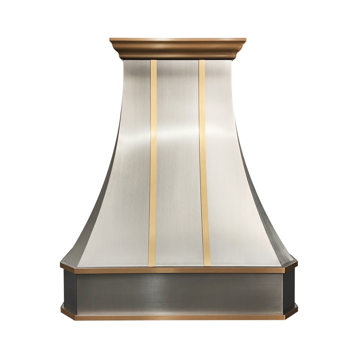 USA California Custom Steel Kitchen Range Hood with Brushed Brass Straps URHS-108-Custom Stainless Steel Range Hood > Luxury Kitchen Hood > High-End Metal Vent Hood-USA Range Hood