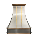 USA California Custom Steel Kitchen Range Hood with Brushed Brass Straps URHS-108-Custom Stainless Steel Range Hood > Luxury Kitchen Hood > High-End Metal Vent Hood-USA Range Hood