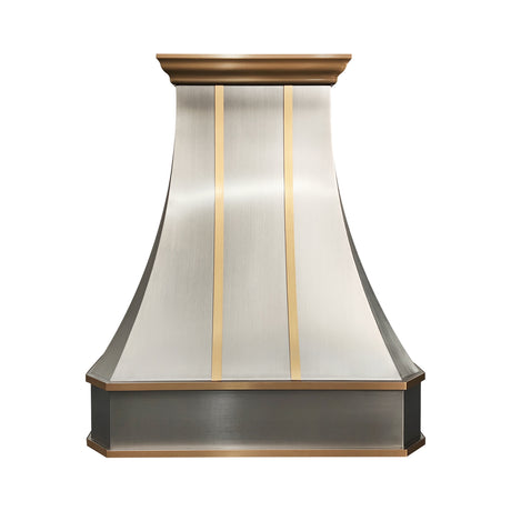 USA California Custom Steel Kitchen Range Hood with Brushed Brass Straps URHS-108-Custom Stainless Steel Range Hood > Luxury Kitchen Hood > High-End Metal Vent Hood-USA Range Hood
