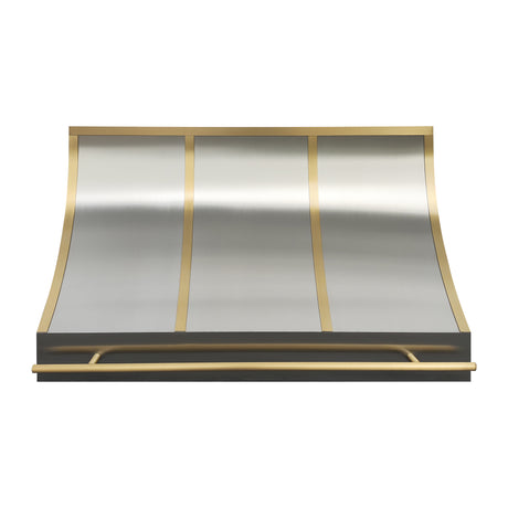 USA California Luxury Stainless Steel Range Hood with Brushed Brass Trim URHS-64-Custom Stainless Steel Range Hood > Luxury Kitchen Hood > High-End Metal Vent Hood-USA Range Hood