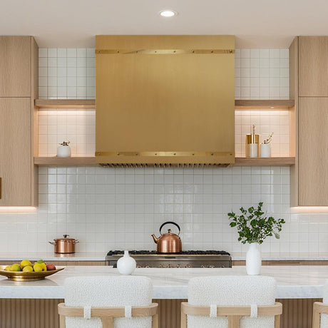 USA California Modern Brass Box Vent Hood with Straps URHB-15-Custom Brass Range Hood > Luxury Metal Hood > High-End Kitchen Vent Hood-USA Range Hood