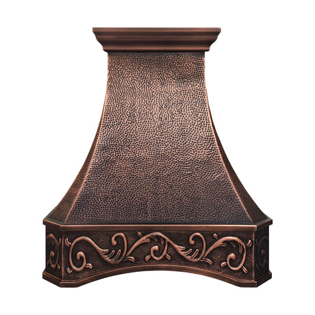 USA Classic Antique Copper Exhaust Hood with Decorative Arch Bottom URHC-55-Custom Copper Range Hood > Luxury Metal Hood > High-End Kitchen Vent Hood-USA Range Hood