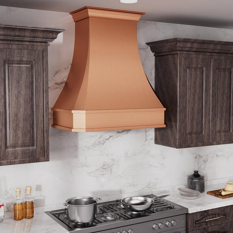 USA Classic Curved Copper Kitchen Range Hood in Natural Warm Finish URHC-57-Custom Copper Range Hood > Luxury Metal Hood > High-End Kitchen Vent Hood-USA Range Hood