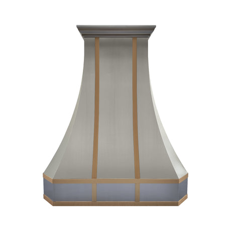 USA Classic Stainless Steel Custom Range Hood with Brushed Brass Trim URHS-105-Custom Stainless Steel Range Hood > Luxury Kitchen Hood > High-End Metal Vent Hood-USA Range Hood