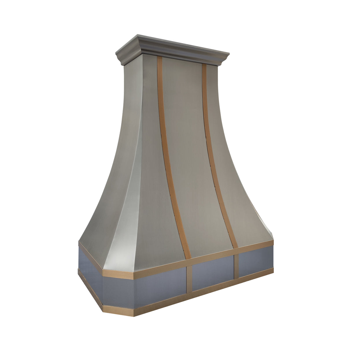 USA Classic Stainless Steel Custom Range Hood with Brushed Brass Trim URHS-105-Custom Stainless Steel Range Hood > Luxury Kitchen Hood > High-End Metal Vent Hood-USA Range Hood