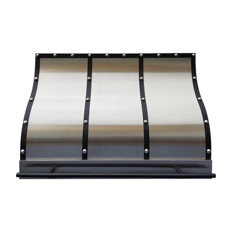 USA Classic Stainless Steel Kitchen Hood with Black Straps and Rivets URHS-55-Custom Stainless Steel Range Hood > Luxury Kitchen Hood > High-End Metal Vent Hood-USA Range Hood