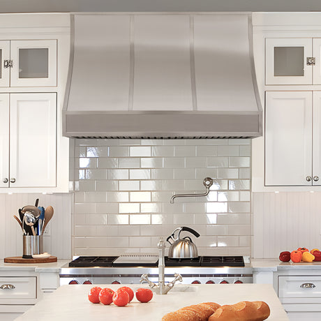 USA Classic Stainless Steel Metal Range Hood with Strap Accents URHS-81-Custom Stainless Steel Range Hood > Luxury Kitchen Hood > High-End Metal Vent Hood-USA Range Hood