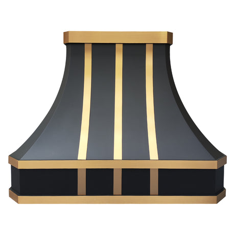 USA Curved Stainless Steel Custom Range Hood with Brass Straps URHS-33-Custom Stainless Steel Range Hood > Luxury Kitchen Hood > High-End Metal Vent Hood-USA Range Hood