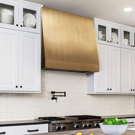 USA Custom Brass Exhaust Hood with Modern Curved Shape URHB-38-Custom Brass Range Hood > Luxury Metal Hood > High-End Kitchen Vent Hood-USA Range Hood