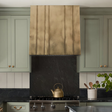 USA Custom Brass Kitchen Range Hood with Vertical Straps URHB-29-Custom Brass Range Hood > Luxury Metal Hood > High-End Kitchen Vent Hood-USA Range Hood
