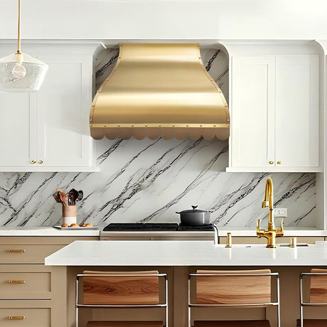 USA Custom Brass Range Hood with Scalloped Apron URHB-05-Custom Brass Range Hood > Luxury Metal Hood > High-End Kitchen Vent Hood-USA Range Hood