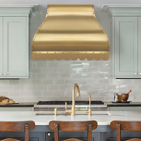 USA Custom Brass Range Hood with Scalloped Apron URHB-05-Custom Brass Range Hood > Luxury Metal Hood > High-End Kitchen Vent Hood-USA Range Hood