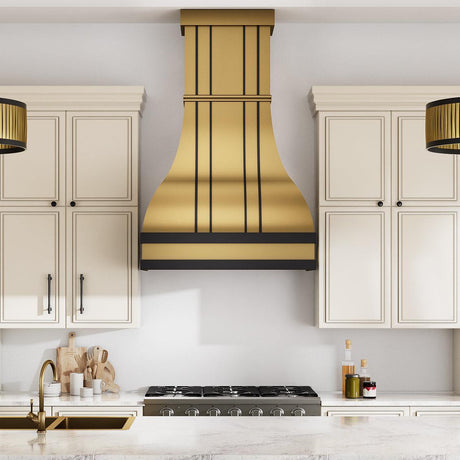USA Custom Brass Stove Hood with Bell Shape Design URHB-14-Custom Brass Range Hood > Luxury Metal Hood > High-End Kitchen Vent Hood-USA Range Hood