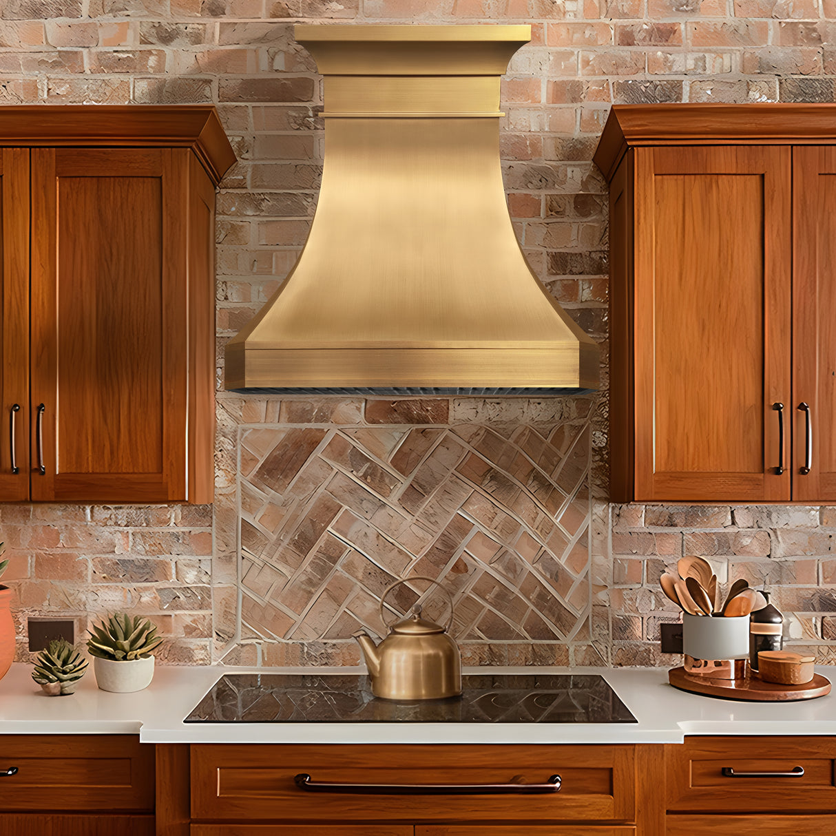 USA Custom Brushed Brass Range Hood URHB-22-Custom Brass Range Hood > Luxury Metal Hood > High-End Kitchen Vent Hood-USA Range Hood