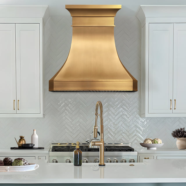 USA Custom Brushed Brass Range Hood URHB-22-Custom Brass Range Hood > Luxury Metal Hood > High-End Kitchen Vent Hood-USA Range Hood