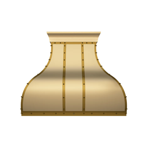 USA Custom Classic Brass Kitchen Hood with Decorative Rivets URHB-06-Custom Brass Range Hood > Luxury Metal Hood > High-End Kitchen Vent Hood-USA Range Hood