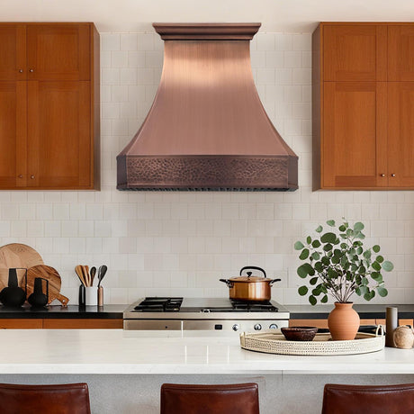 USA Custom Copper Kitchen Range Hood with Soft Hammered Apron URHC-35-Custom Copper Range Hood > Luxury Metal Hood > High-End Kitchen Vent Hood-USA Range Hood