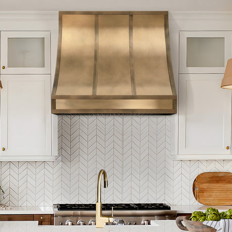 USA Custom Kitchen Brass Range Hood with Sloped Design URHB-26-Custom Brass Range Hood > Luxury Metal Hood > High-End Kitchen Vent Hood-USA Range Hood