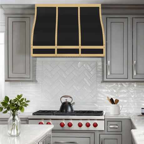 USA Custom Stainless Steel Barrel Kitchen Hood with Brass Straps URHS-58-Custom Stainless Steel Range Hood > Luxury Kitchen Hood > High-End Metal Vent Hood-USA Range Hood