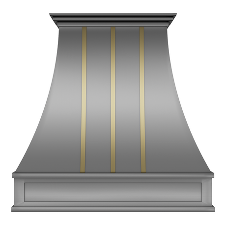 USA Custom Stainless Steel Curved Range Hood with Brass Accents URHS-63-Custom Stainless Steel Range Hood > Luxury Kitchen Hood > High-End Metal Vent Hood-USA Range Hood