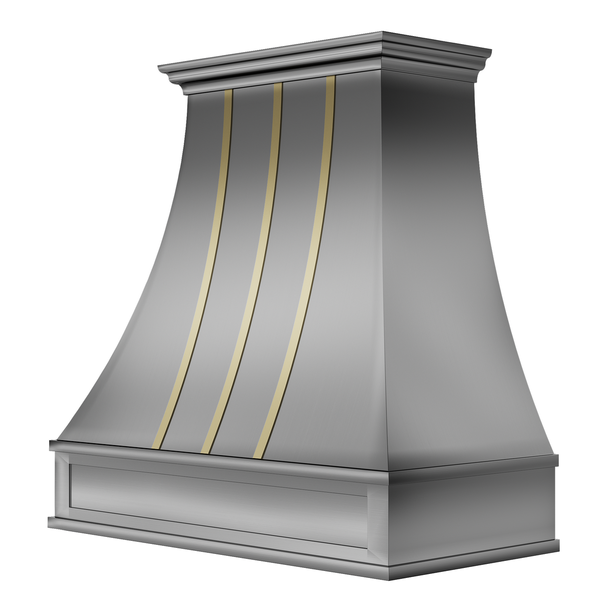 USA Custom Stainless Steel Curved Range Hood with Brass Accents URHS-63-Custom Stainless Steel Range Hood > Luxury Kitchen Hood > High-End Metal Vent Hood-USA Range Hood