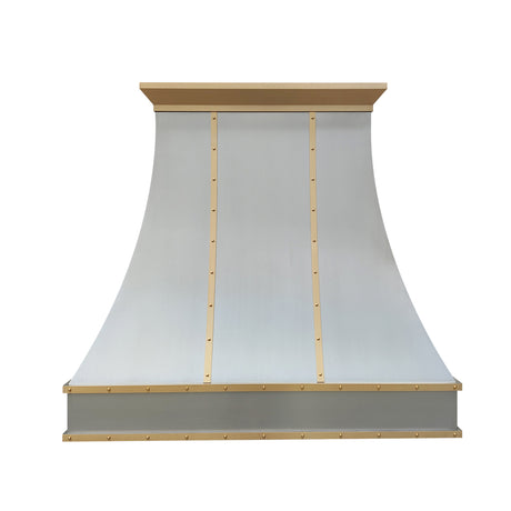USA Custom Stainless Steel Curved Range Hood with Brass Detailing URHS-46-Custom Stainless Steel Range Hood > Luxury Kitchen Hood > High-End Metal Vent Hood-USA Range Hood