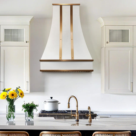 USA Custom Stainless Steel Luxury Kitchen Hood with Brass Straps and Rivets URHS-43-Custom Stainless Steel Range Hood > Luxury Kitchen Hood > High-End Metal Vent Hood-USA Range Hood