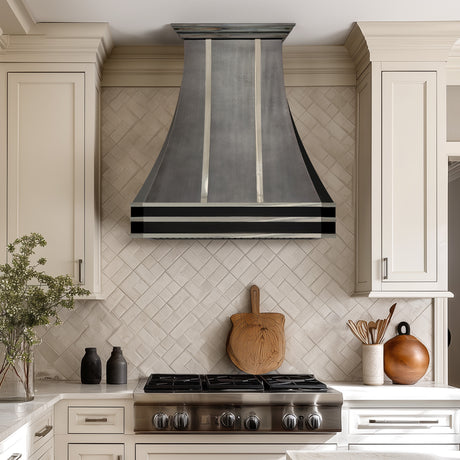 USA Custom Stainless Steel Range Hood with Polished Straps URHS-30-Custom Stainless Steel Range Hood > Luxury Kitchen Hood > High-End Metal Vent Hood-USA Range Hood