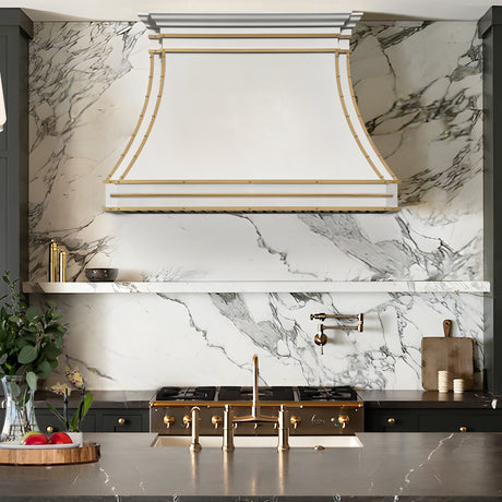 USA Custom White Metal Range Hood with Curved Design URHS-29-Custom Stainless Steel Range Hood > Luxury Kitchen Hood > High-End Metal Vent Hood-USA Range Hood