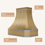 USA Decorative Custom Brass Range Hood with Stainless Steel Straps URHB-20-Custom Brass Range Hood > Luxury Metal Hood > High-End Kitchen Vent Hood-USA Range Hood