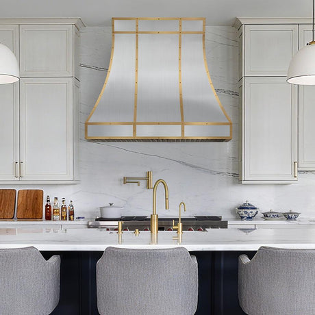 USA Designed Stainless Steel Custom Range Hood with Wrapped Brass Strap URHS-83-Custom Stainless Steel Range Hood > Luxury Kitchen Hood > High-End Metal Vent Hood-USA Range Hood