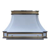 USA Designer Stainless Steel White Range Hood with Brass Details URHS-56-Custom Stainless Steel Range Hood > Luxury Kitchen Hood > High-End Metal Vent Hood-USA Range Hood