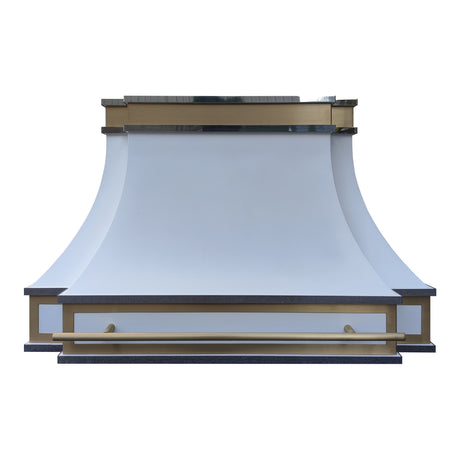 USA Designer Stainless Steel White Range Hood with Brass Details URHS-56-Custom Stainless Steel Range Hood > Luxury Kitchen Hood > High-End Metal Vent Hood-USA Range Hood