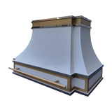 USA Designer Stainless Steel White Range Hood with Brass Details URHS-56-Custom Stainless Steel Range Hood > Luxury Kitchen Hood > High-End Metal Vent Hood-USA Range Hood