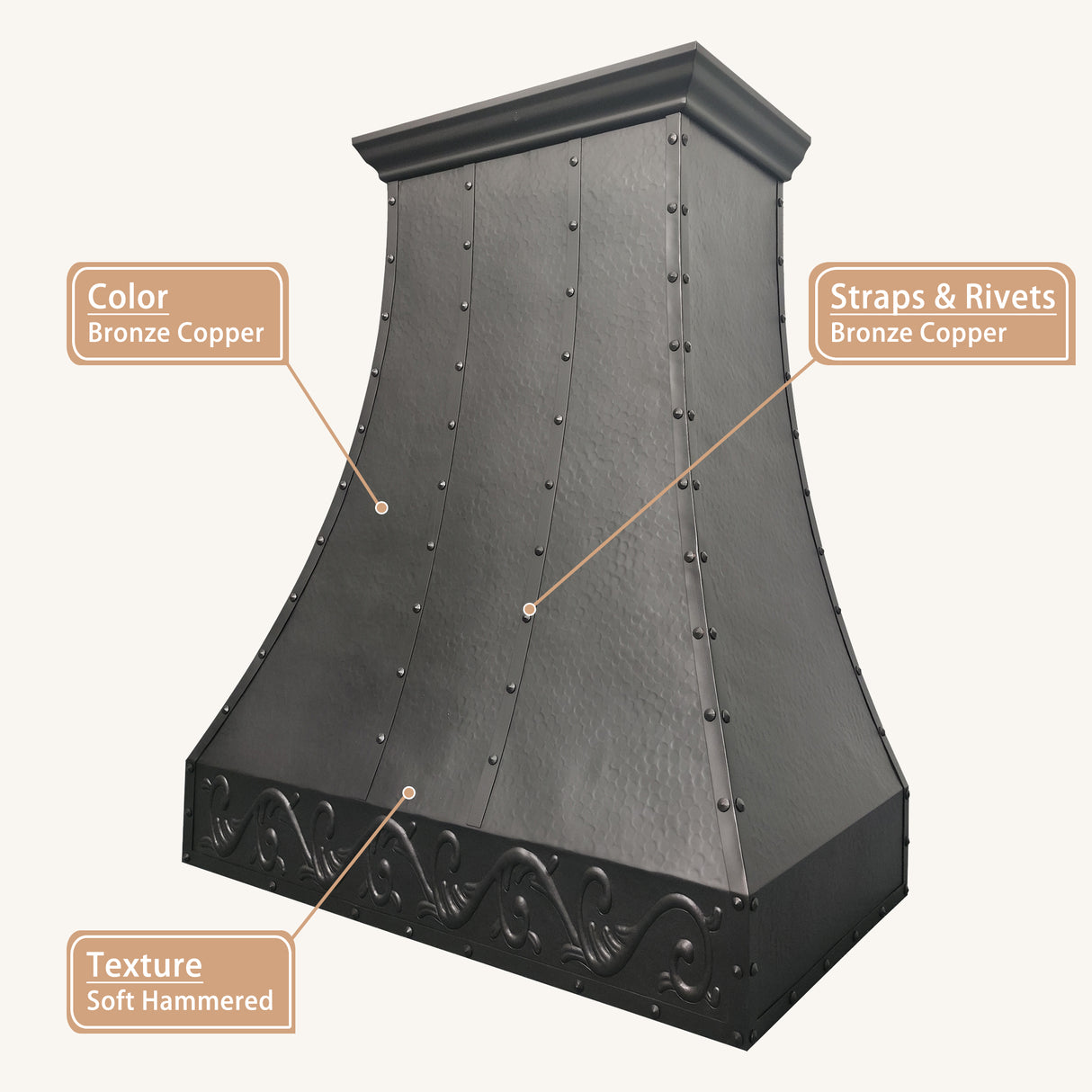 USA Florida Custom Copper Range Hood Featuring Carved Apron URHC-41-Custom Copper Range Hood > Luxury Metal Hood > High-End Kitchen Vent Hood-USA Range Hood