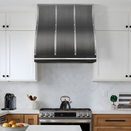 USA Grey Stainless Steel Kitchen Range Hood with Brushed Metal Accents URHS-87-Custom Stainless Steel Range Hood > Luxury Kitchen Hood > High-End Metal Vent Hood-USA Range Hood