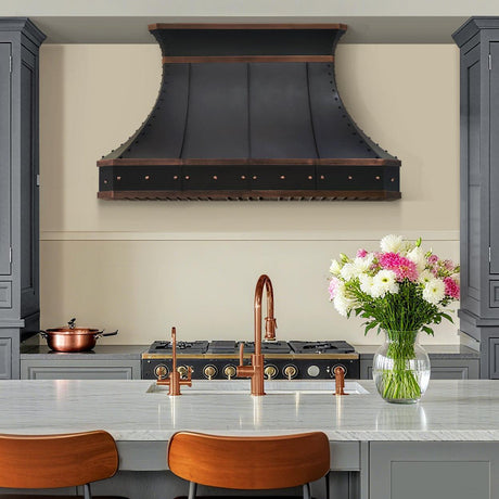 USA Industrial Copper Kitchen Vent Hood with Curved Design URHC-23-Custom Copper Range Hood > Luxury Metal Hood > High-End Kitchen Vent Hood-USA Range Hood