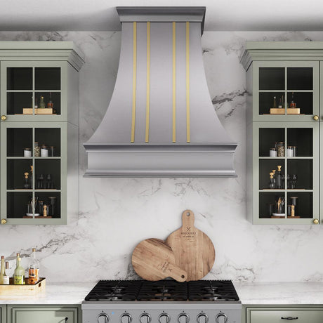 USA Industrial Custom Metal Range Hood with Brass Accent URHS-25-Custom Stainless Steel Range Hood > Luxury Kitchen Hood > High-End Metal Vent Hood-USA Range Hood